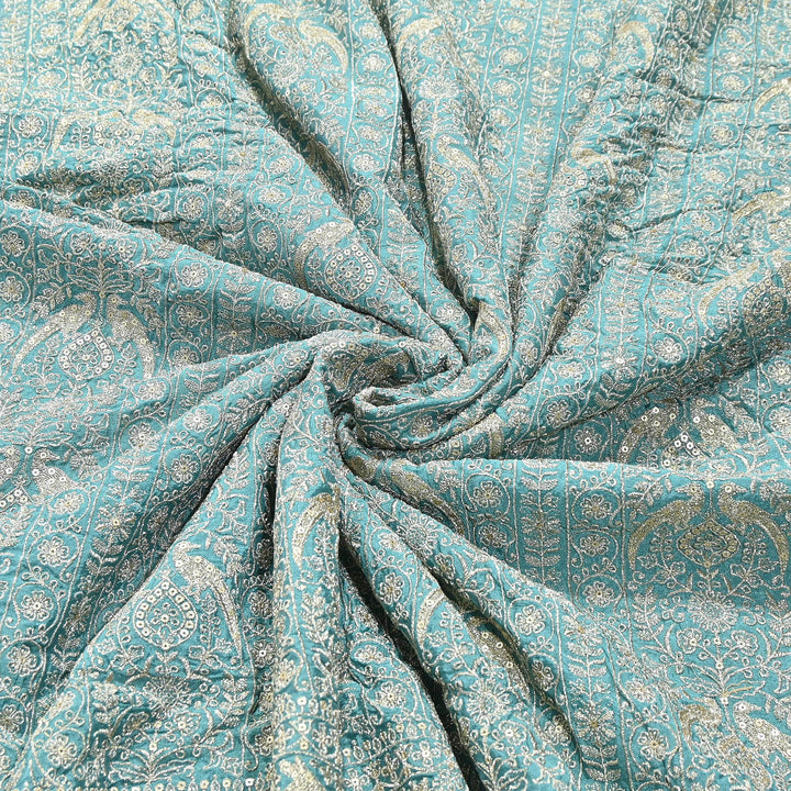 Premium Chinnon Zari & Sequins Embroidery Fabric | Designer Embroidered Chinnon Fabric-D29485-A2