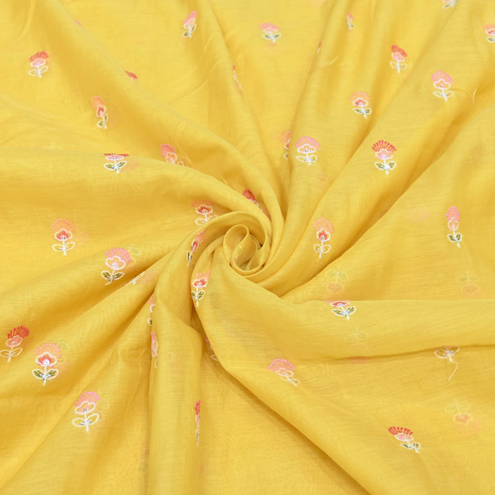 Yellow Mul Chanderi Fabric with Sequins Thread Embroidery