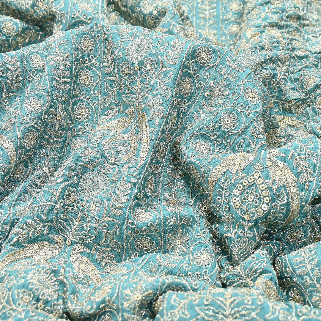 Premium Chinnon Zari & Sequins Embroidery Fabric | Designer Embroidered Chinnon Fabric-D29485-A2