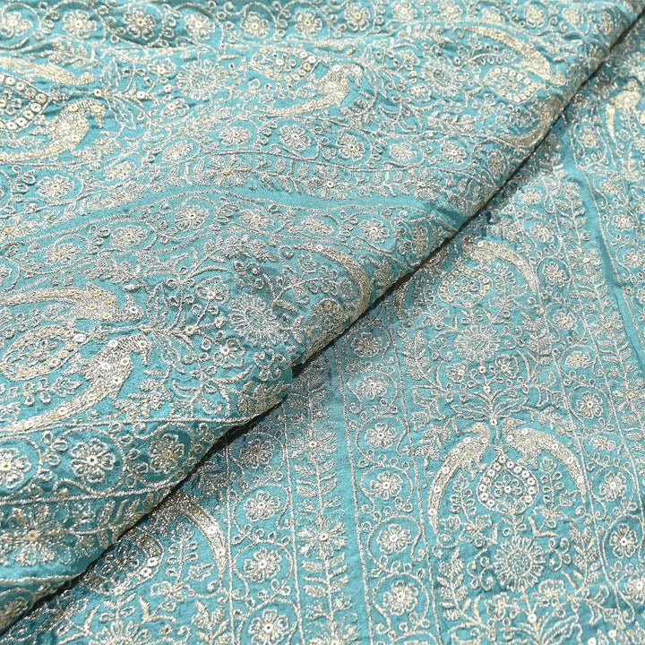 Premium Chinnon Zari & Sequins Embroidery Fabric | Designer Embroidered Chinnon Fabric-D29485-A2