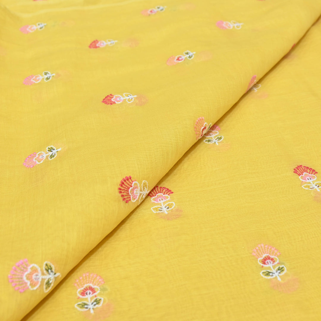 Yellow Mul Chanderi Fabric with Sequins Thread Embroidery