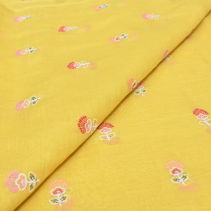 Yellow Mul Chanderi Fabric with Sequins Thread Embroidery