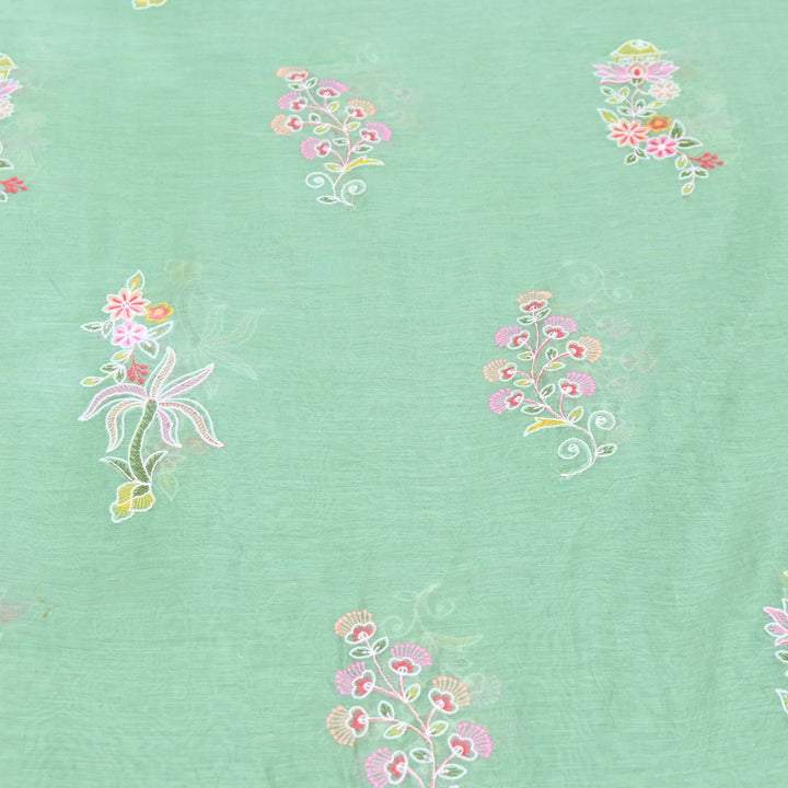 Mint Green Mul Chanderi Fabric with Sequins Thread Embroidery