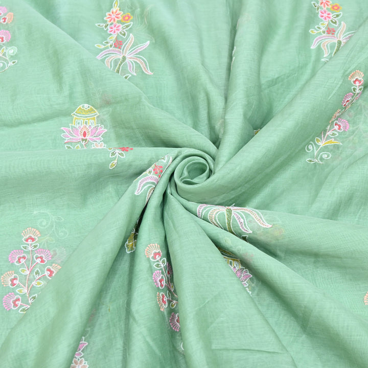 Mint Green Mul Chanderi Fabric with Sequins Thread Embroidery