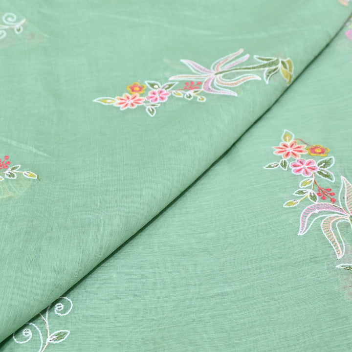 Mint Green Mul Chanderi Fabric with Sequins Thread Embroidery