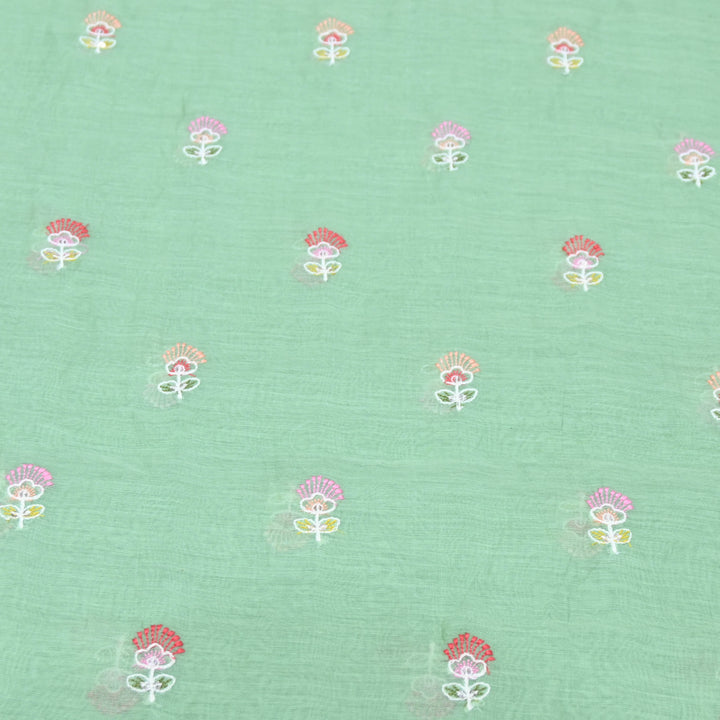 Mint Green Mul Chanderi Fabric with Sequins Thread Embroidery