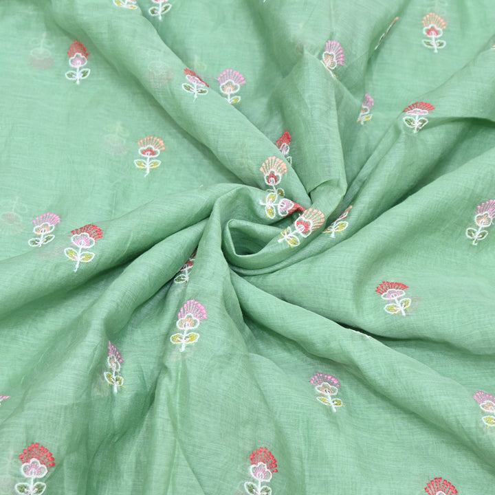 Mint Green Mul Chanderi Fabric with Sequins Thread Embroidery