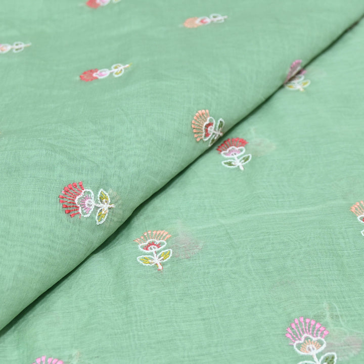 Mint Green Mul Chanderi Fabric with Sequins Thread Embroidery