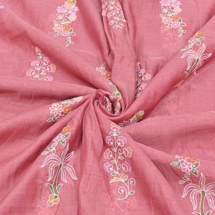 Onion Pink Mul Chanderi Fabric with Sequins Thread Embroidery