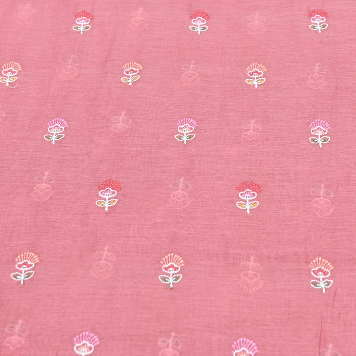 Onion Pink Mul Chanderi Fabric with Sequins Thread Embroidery