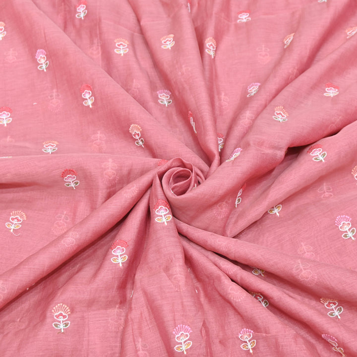 Onion Pink Mul Chanderi Fabric with Sequins Thread Embroidery