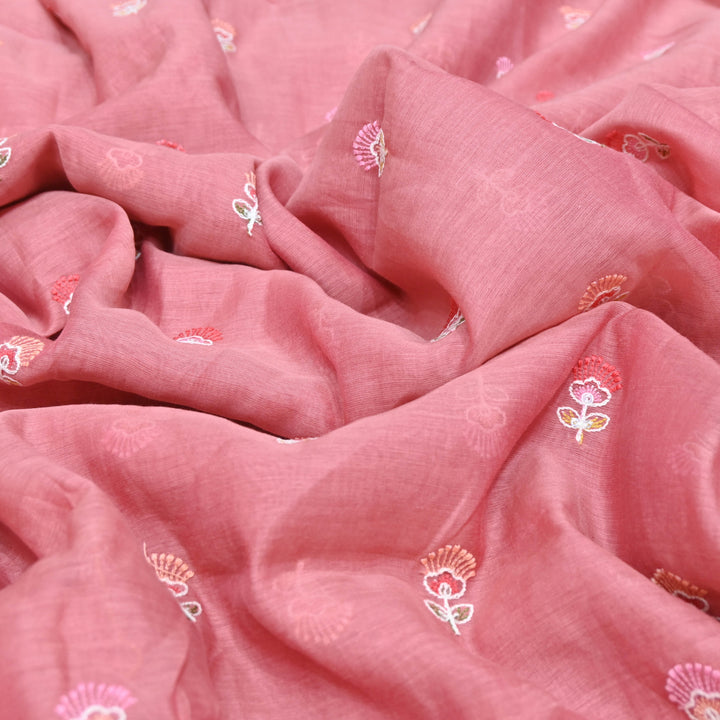 Onion Pink Mul Chanderi Fabric with Sequins Thread Embroidery
