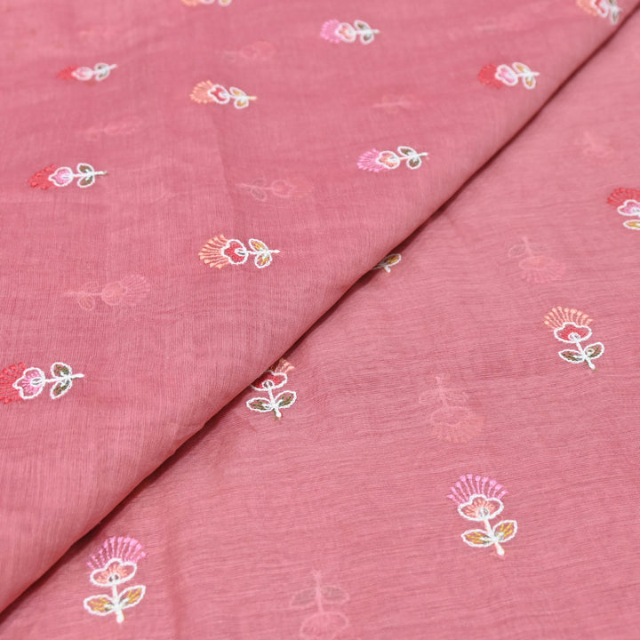 Onion Pink Mul Chanderi Fabric with Sequins Thread Embroidery