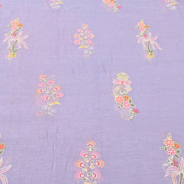 Lavender Mul Chanderi Fabric with Sequins Thread Embroidery