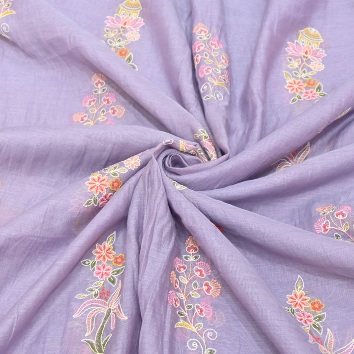 Lavender Mul Chanderi Fabric with Sequins Thread Embroidery