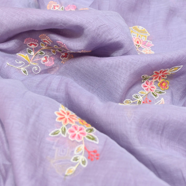 Lavender Mul Chanderi Fabric with Sequins Thread Embroidery