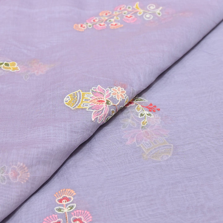 Lavender Mul Chanderi Fabric with Sequins Thread Embroidery