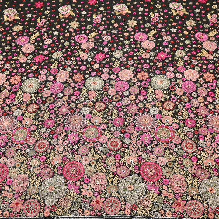 Premium Georgette Thread & Sequins Embroidery Fabric | Designer Embroidered Georgette fabric-D30096-A