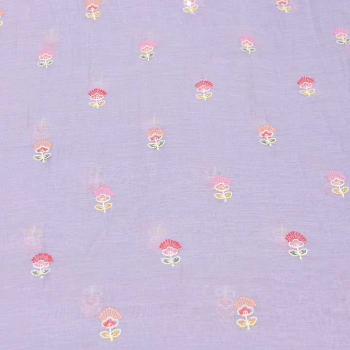 Lavender Mul Chanderi Fabric with Sequins Thread Embroidery