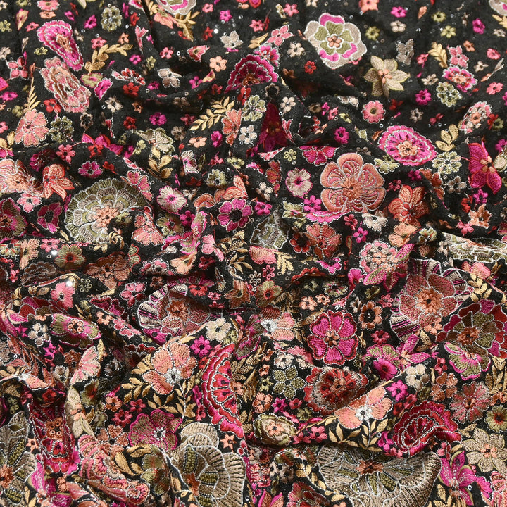 Premium Georgette Thread & Sequins Embroidery Fabric | Designer Embroidered Georgette fabric-D30096-A