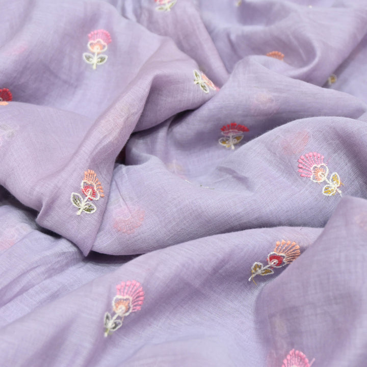 Lavender Mul Chanderi Fabric with Sequins Thread Embroidery