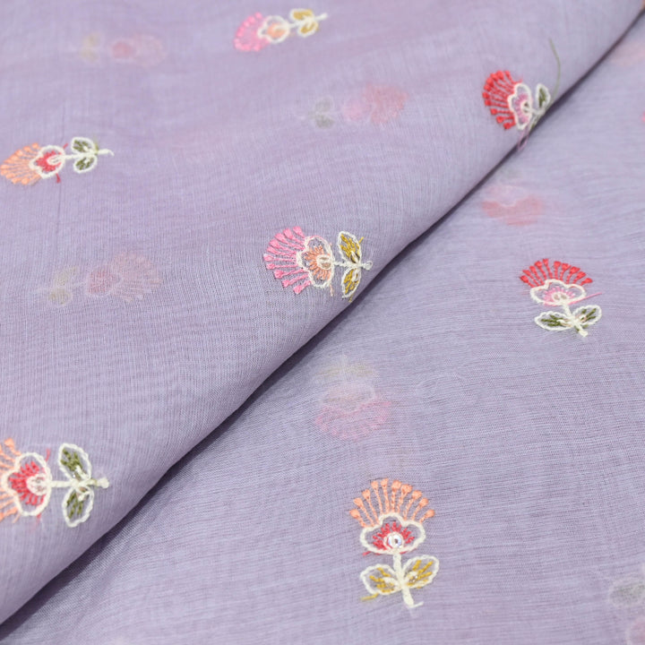 Lavender Mul Chanderi Fabric with Sequins Thread Embroidery