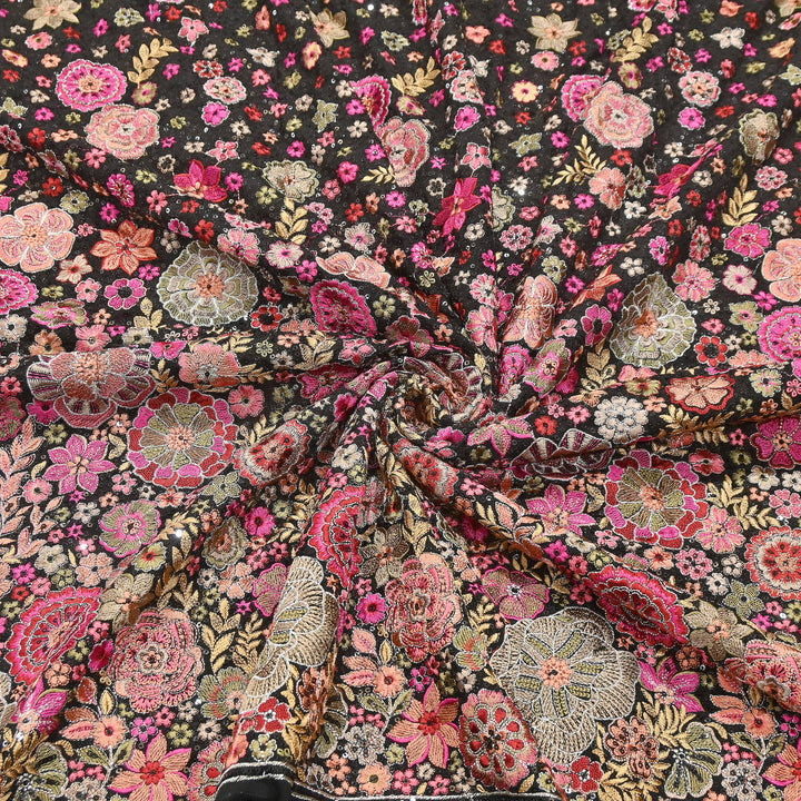 Premium Georgette Thread & Sequins Embroidery Fabric | Designer Embroidered Georgette fabric-D30096-A