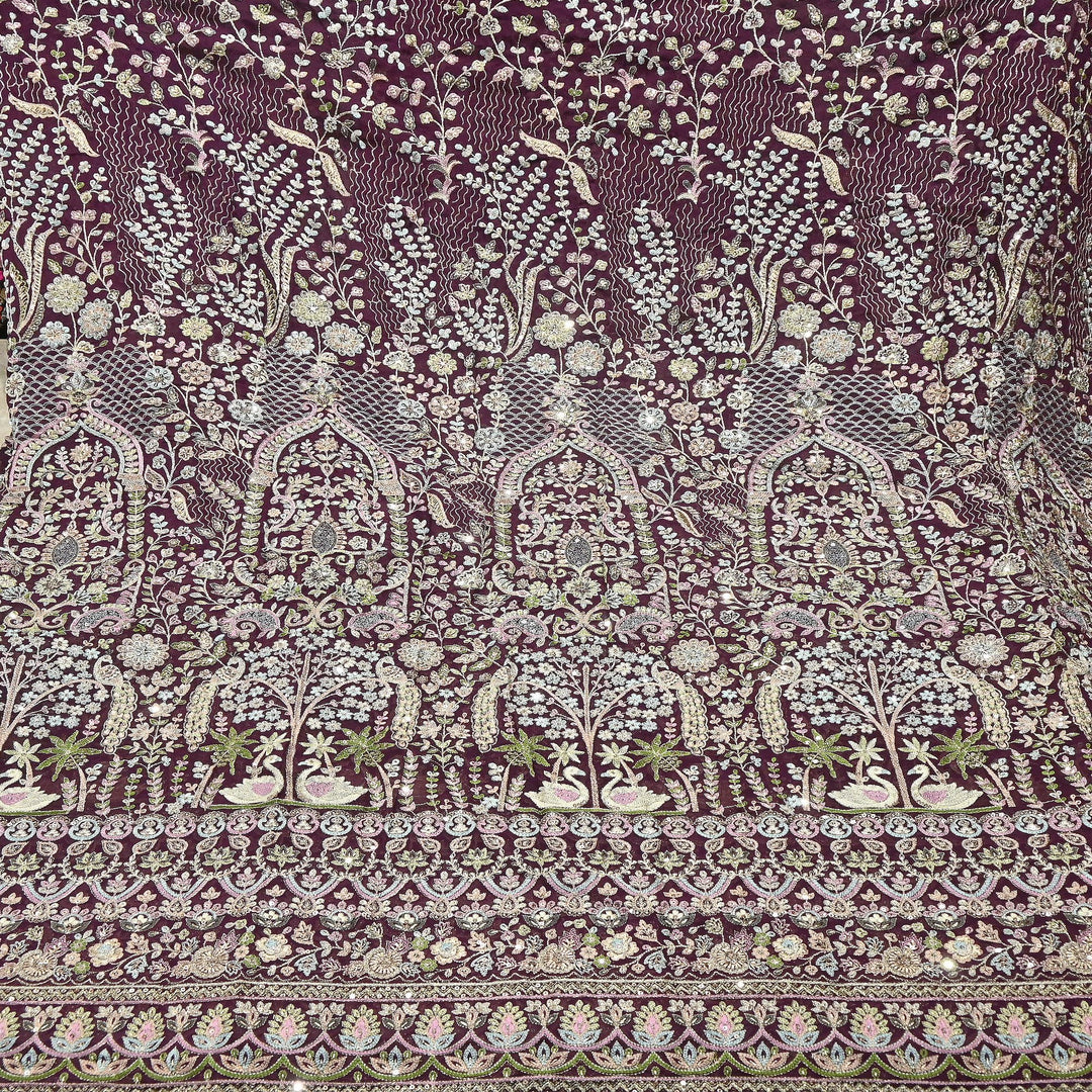 Premium Georgette Thread & Sequins Embroidery Fabric | Designer Embroidered Georgette fabric-D30722-1