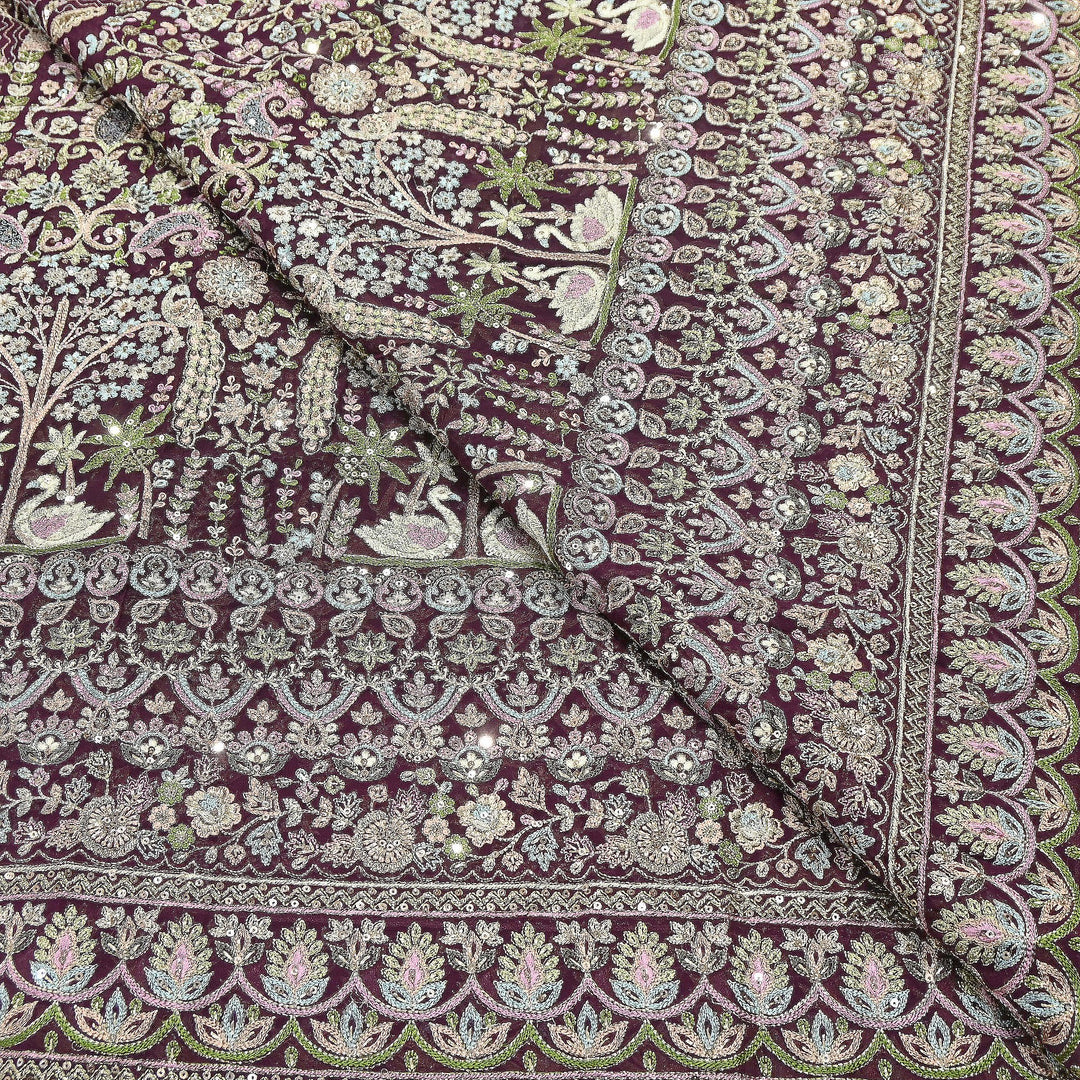 Premium Georgette Thread & Sequins Embroidery Fabric | Designer Embroidered Georgette fabric-D30722-1