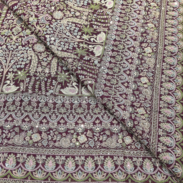 Premium Georgette Thread & Sequins Embroidery Fabric | Designer Embroidered Georgette fabric-D30722-1