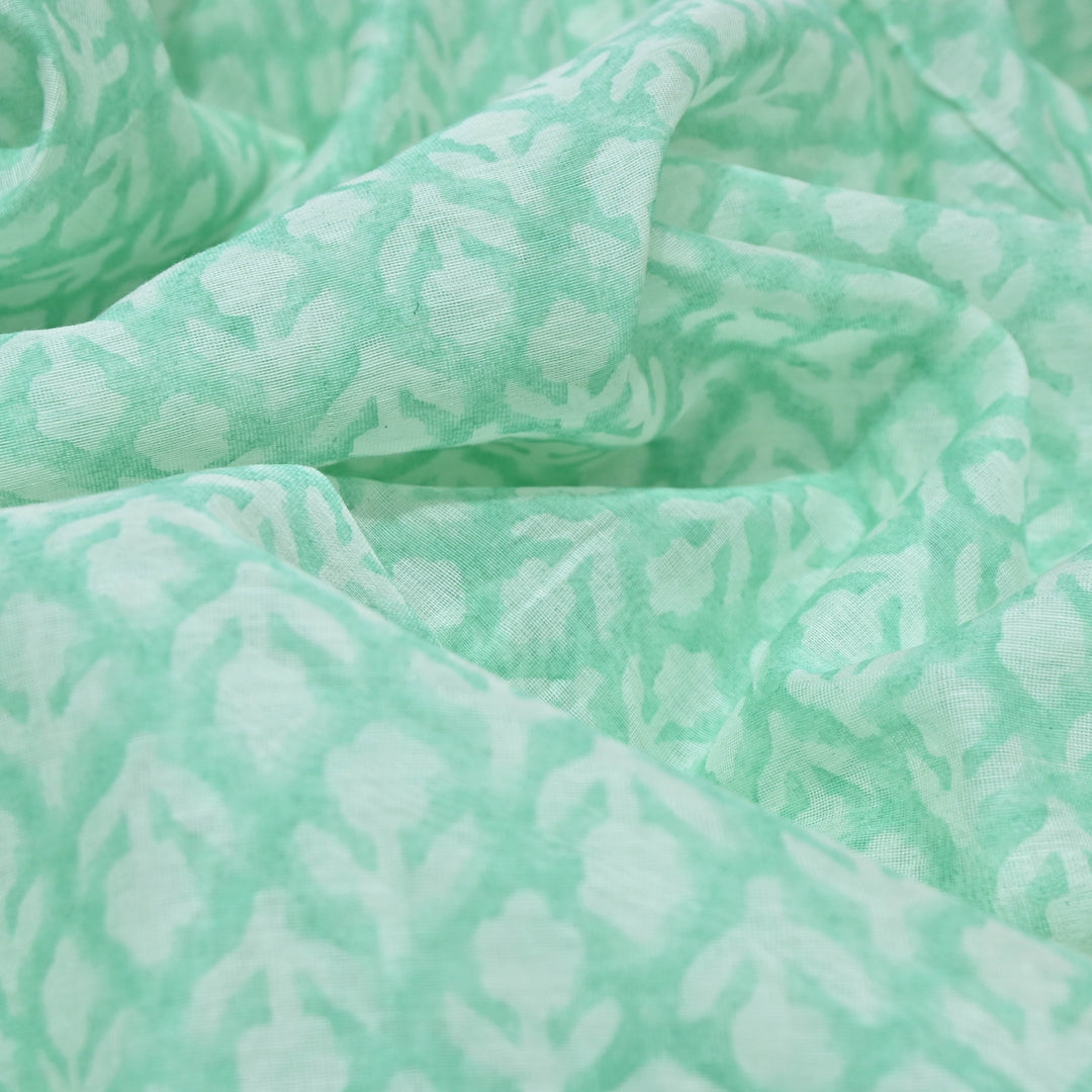 Aqua Green Silk Chanderi Print