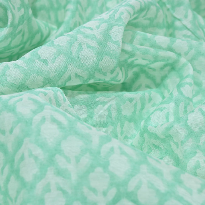Aqua Green Silk Chanderi Print