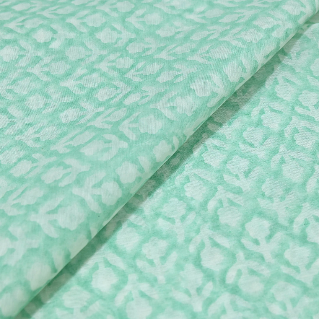 Aqua Green Silk Chanderi Print