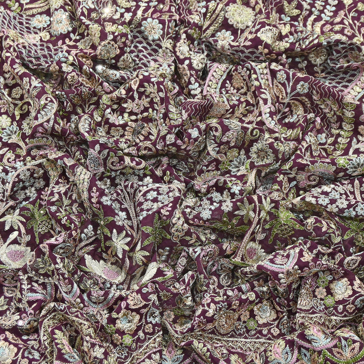 Premium Georgette Thread & Sequins Embroidery Fabric | Designer Embroidered Georgette fabric-D30722-1