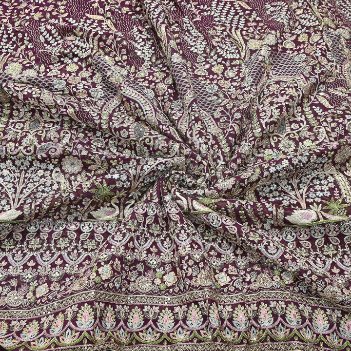 Premium Georgette Thread & Sequins Embroidery Fabric | Designer Embroidered Georgette fabric-D30722-1
