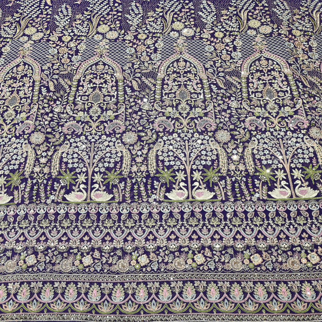 Premium Georgette Thread & Sequins Embroidery Fabric | Designer Embroidered Georgette fabric-D30722-2