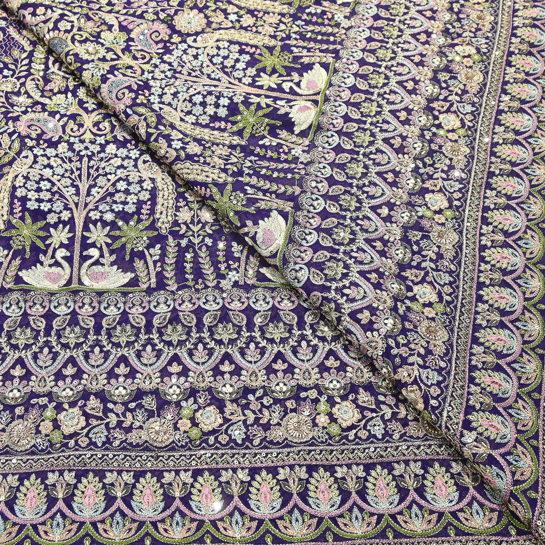 Premium Georgette Thread & Sequins Embroidery Fabric | Designer Embroidered Georgette fabric-D30722-2
