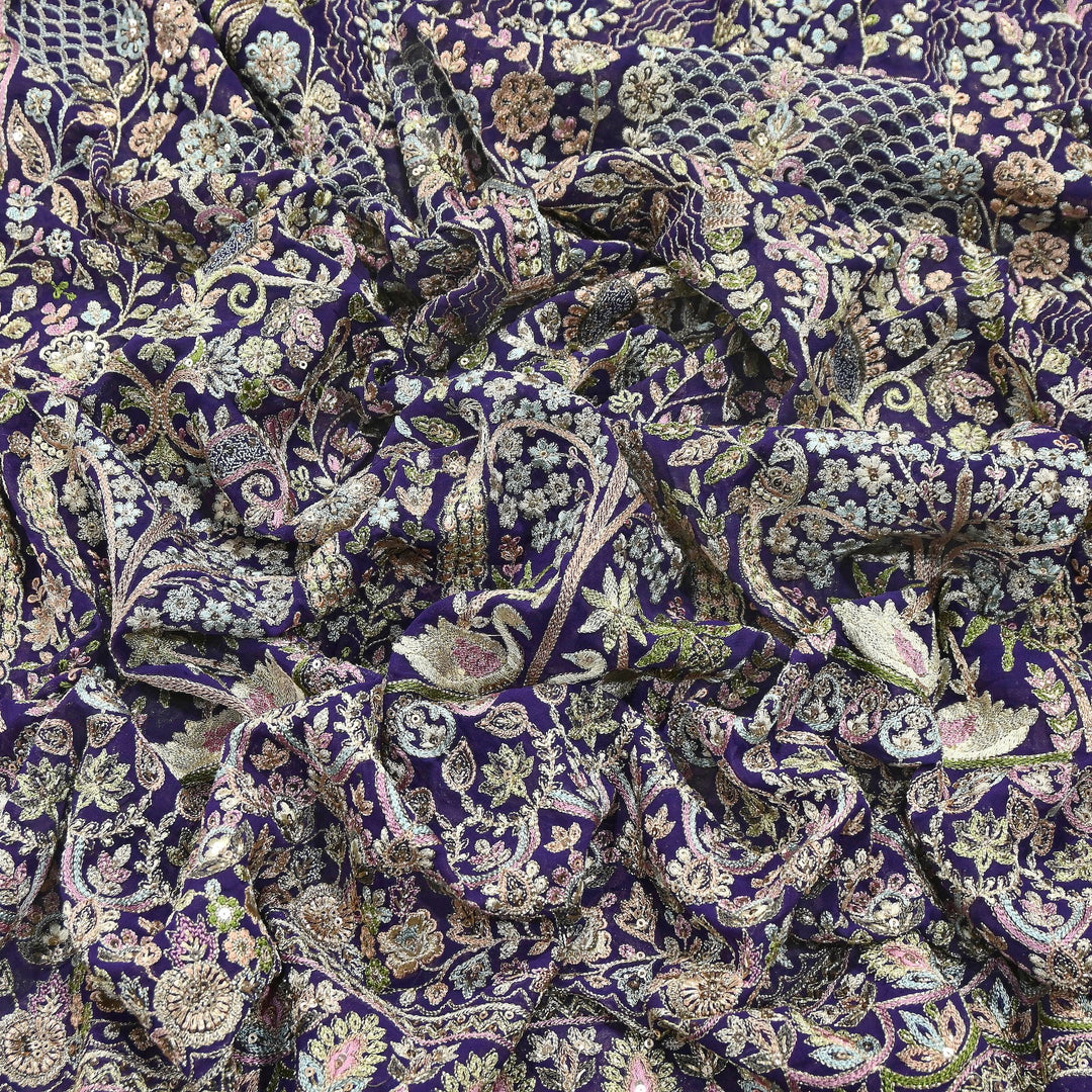 Premium Georgette Thread & Sequins Embroidery Fabric | Designer Embroidered Georgette fabric-D30722-2