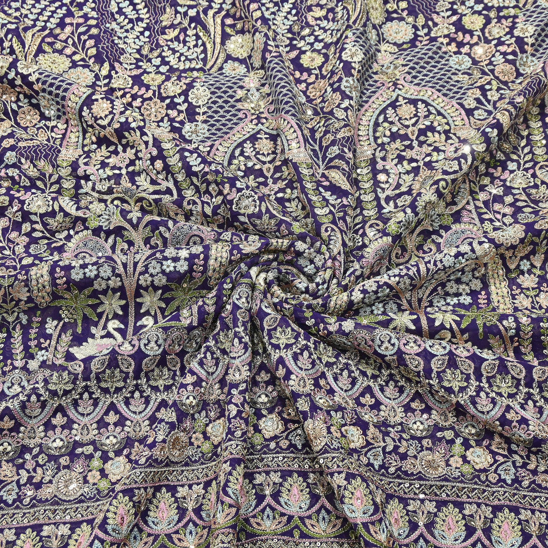 Premium Georgette Thread & Sequins Embroidery Fabric | Designer Embroidered Georgette fabric-D30722-2