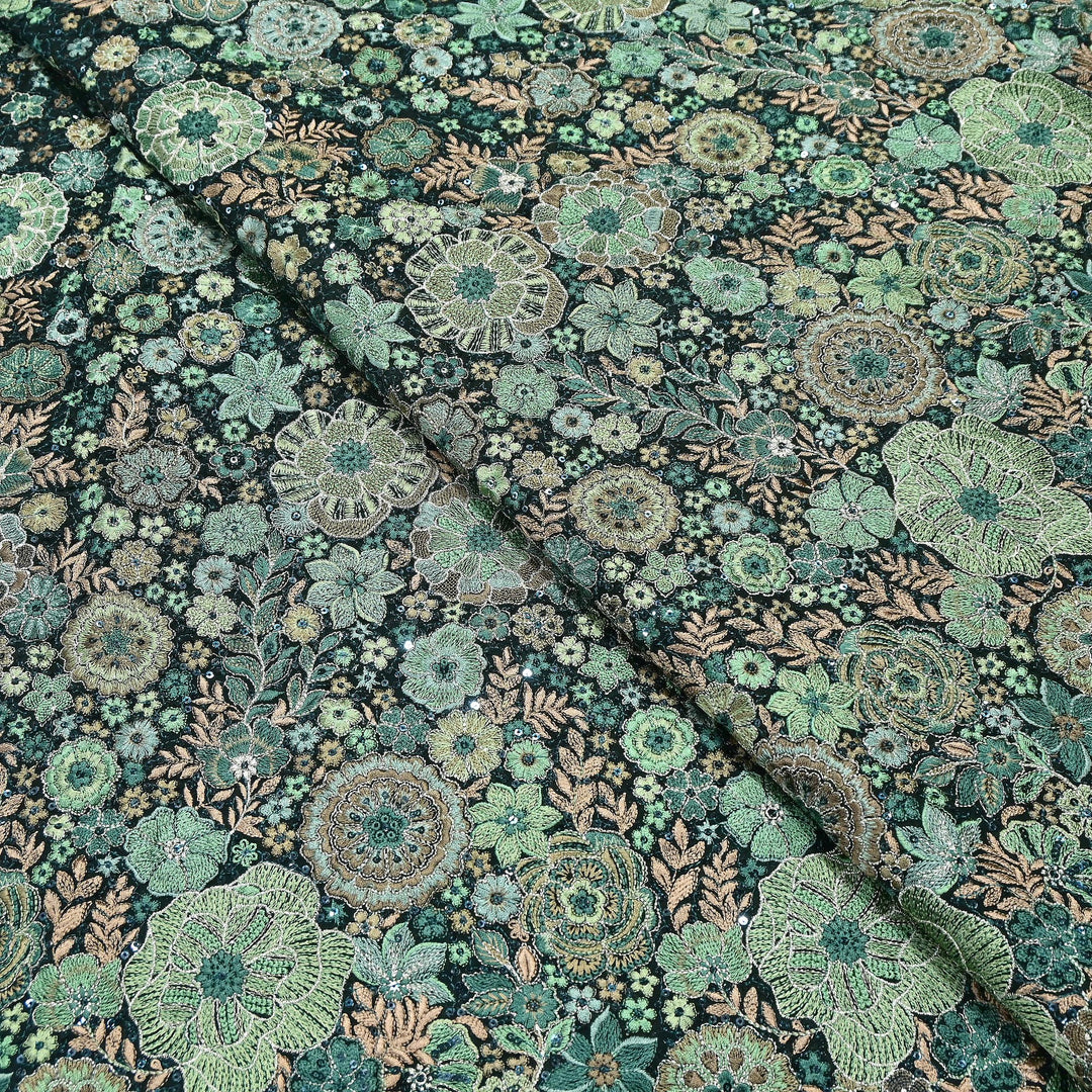Premium Georgette Thread & Sequins Embroidery Fabric | Designer Embroidered Georgette fabric-D30096-A2
