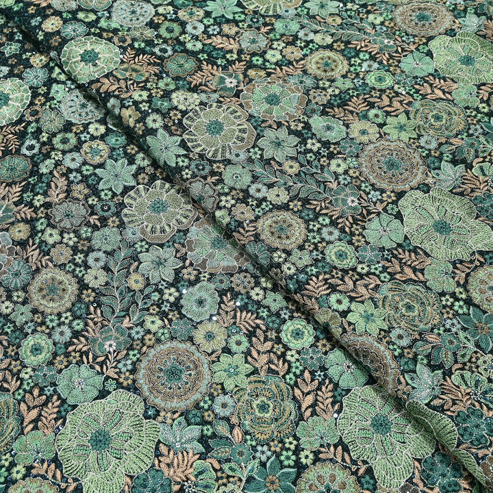 Premium Georgette Thread & Sequins Embroidery Fabric | Designer Embroidered Georgette fabric-D30096-A2