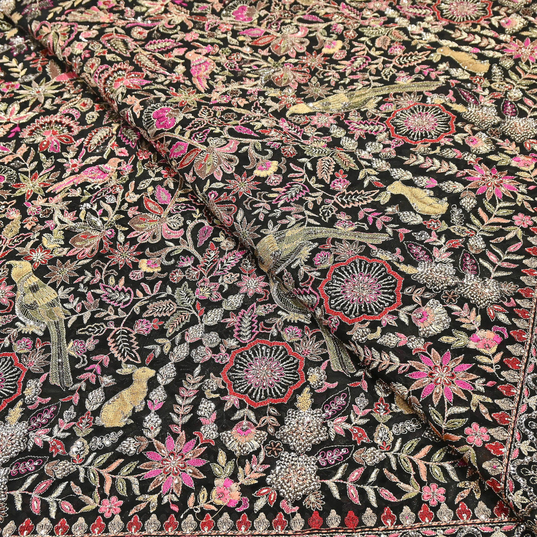 Premium Georgette Zari & Sequins Embroidery Fabric | Designer Embroidered Georgette fabric-DR30718