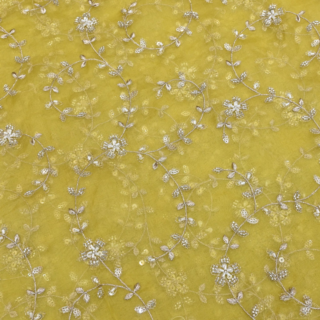 Dyed Silk Organza Zari With Moti Sequins Embroidery Fabrics