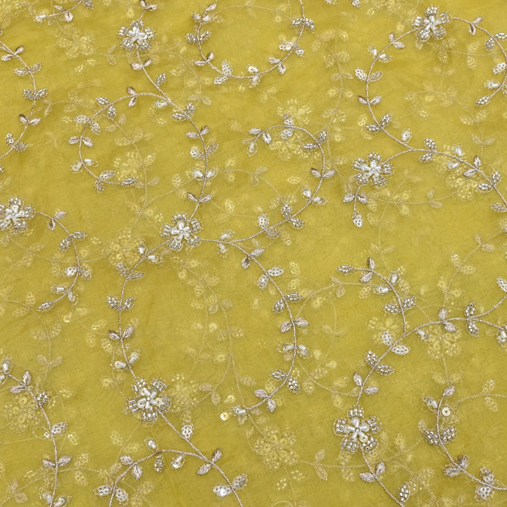 Dyed Silk Organza Zari With Moti Sequins Embroidery Fabrics