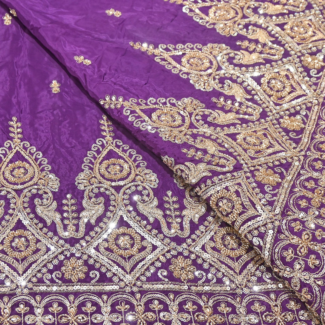Premium Crepe Zari, Moti & Sequins Embroidery Fabric | Designer Embroidered Crepe for Bridal-J30948-A