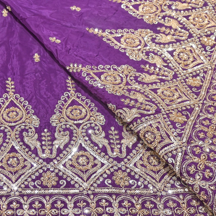 Premium Crepe Zari, Moti & Sequins Embroidery Fabric | Designer Embroidered Crepe for Bridal-J30948-A