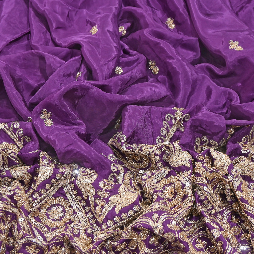 Premium Crepe Zari, Moti & Sequins Embroidery Fabric | Designer Embroidered Crepe for Bridal-J30948-A