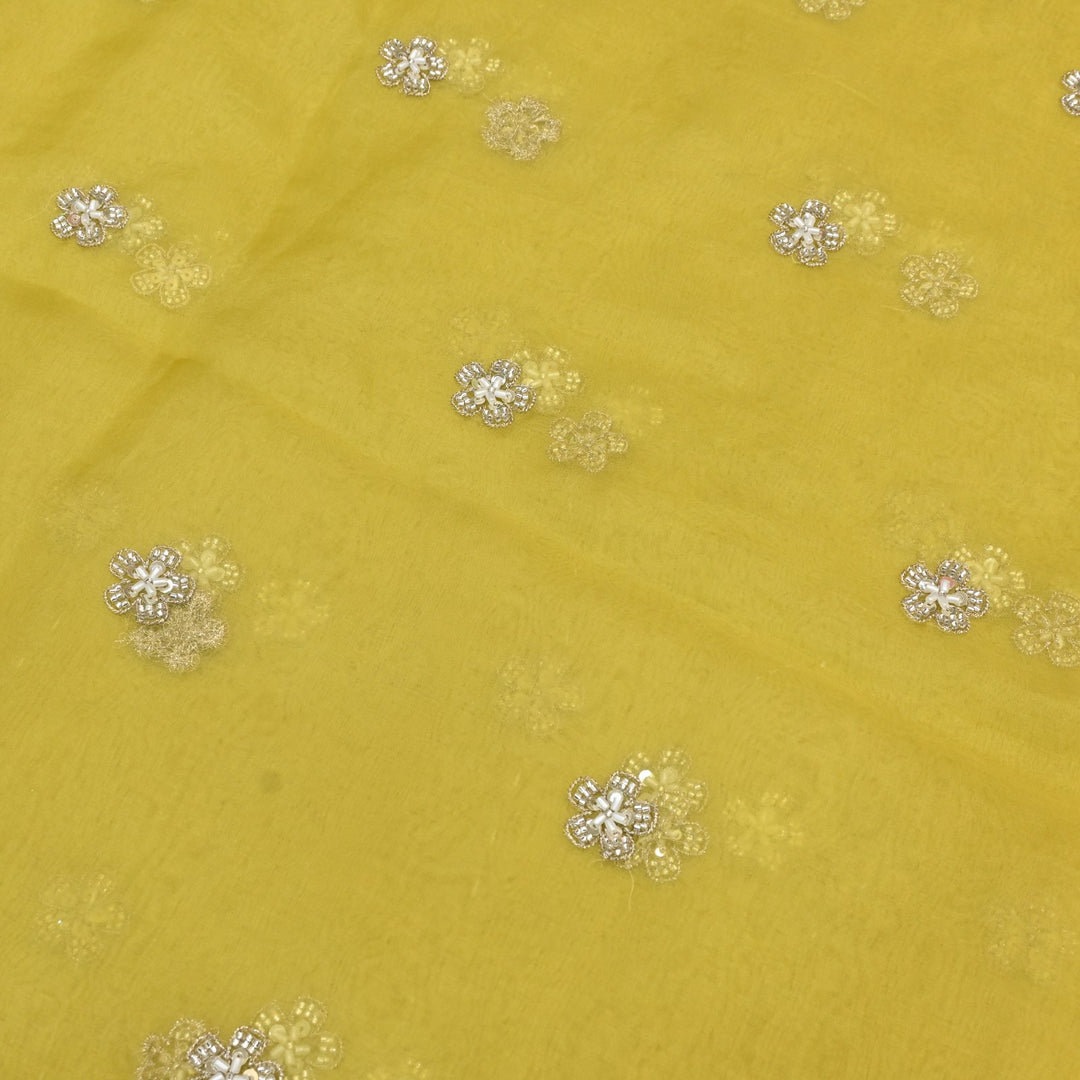 Dyed Silk Organza Zari With Moti Sequins Embroidery Fabrics