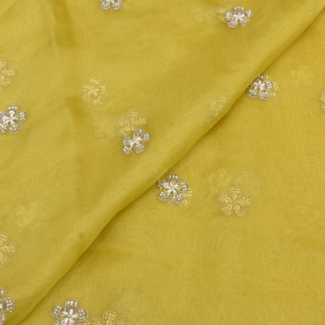 Dyed Silk Organza Zari With Moti Sequins Embroidery Fabrics