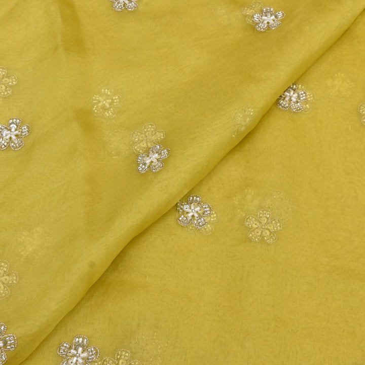 Dyed Silk Organza Zari With Moti Sequins Embroidery Fabrics